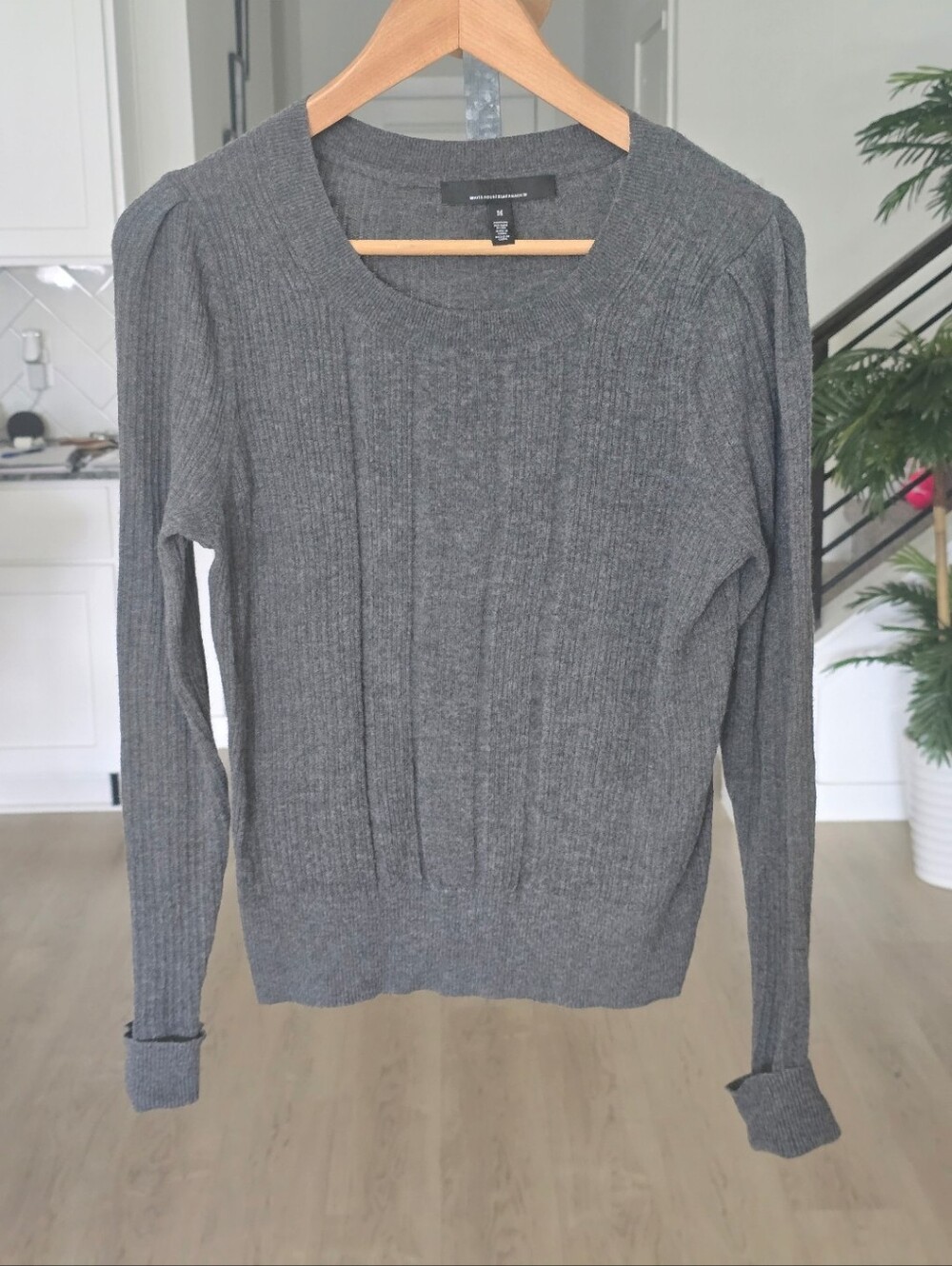 White House Black Market Gray Rib Knit Sweater Women Medium Long Sleeve Pullover